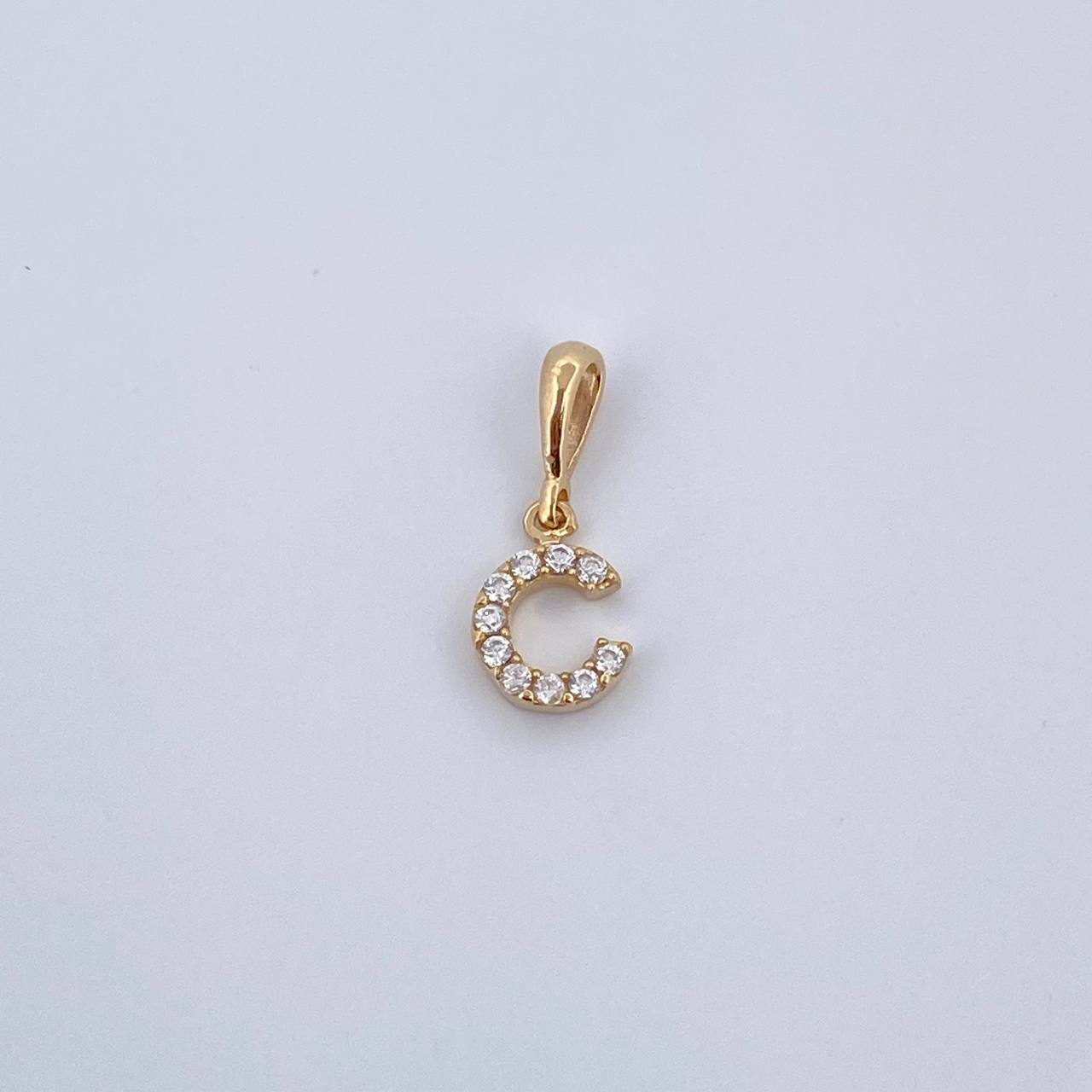 Pendant Letter C 0.5gr / 1.5cm / White Zircons Yellow Gold 18K &