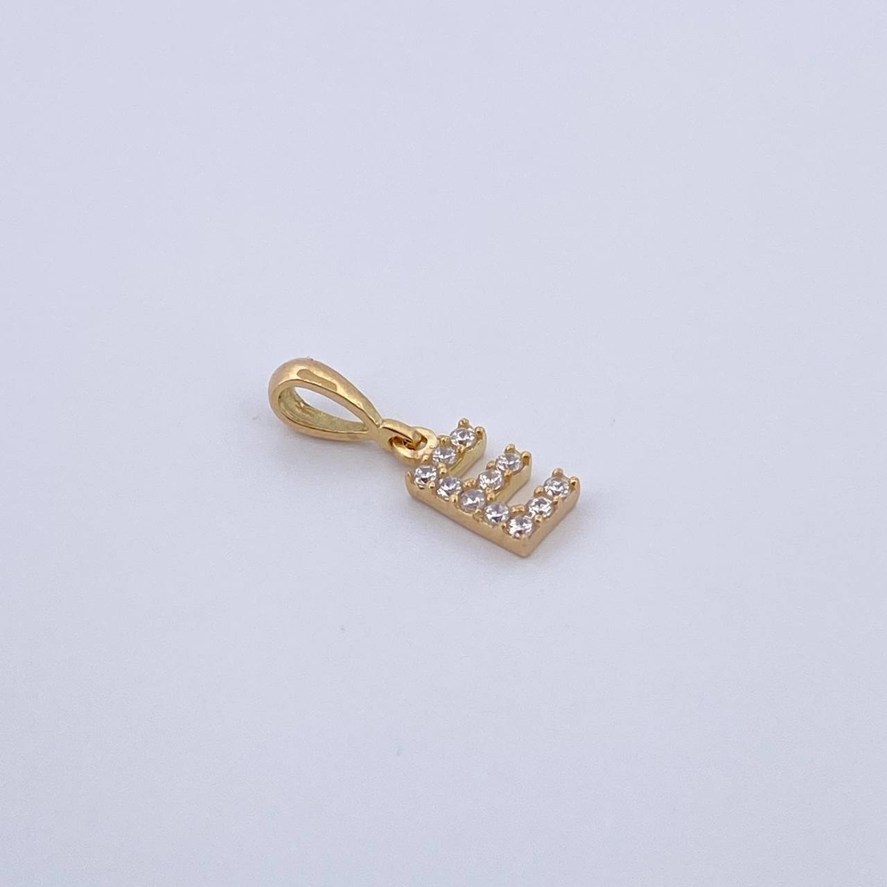 Pendant Letter E 0.55gr / 1.5cm / White Zircons Yellow Gold 18K &