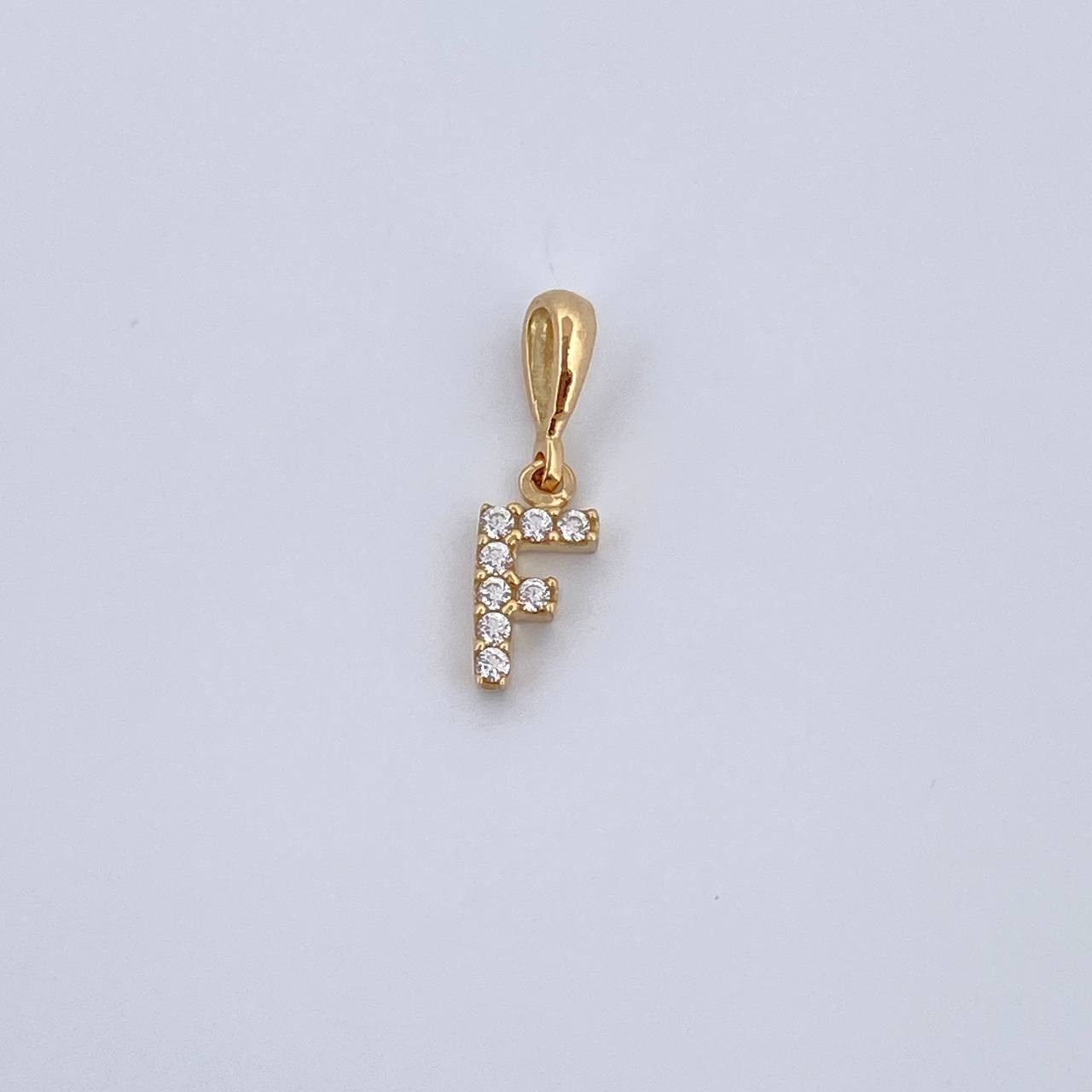 Dije Letra F 0.45gr / 1.5cm / Circones Blancos Oro Amarillo 18K &