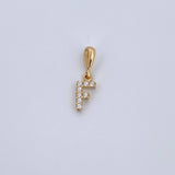 Dije Letra F 0.45gr / 1.5cm / Circones Blancos Oro Amarillo 18K &