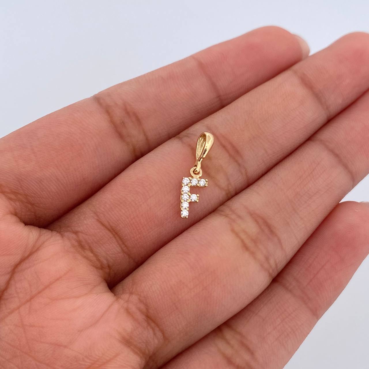 Pendant Letter F 0.5gr / 1.5cm / White Zircons Yellow Gold 18K &