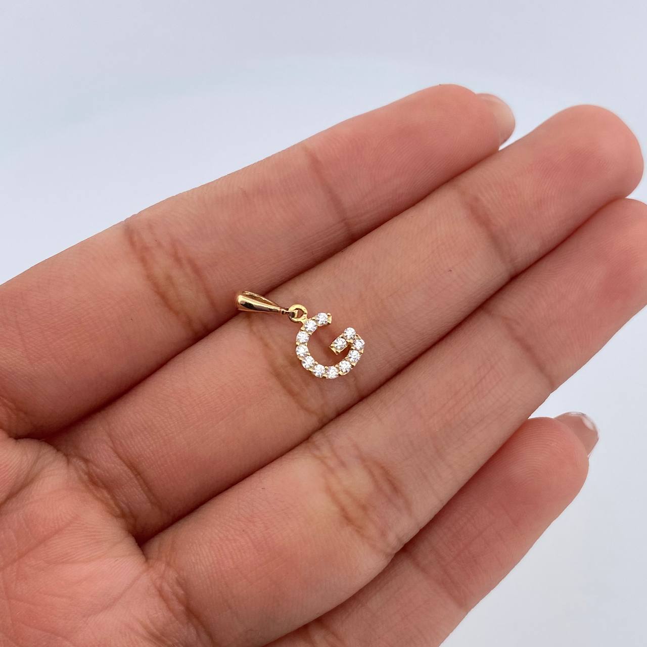 Pendant Letter G 0.6gr / 1.5cm / White Zircons Yellow Gold 18K &