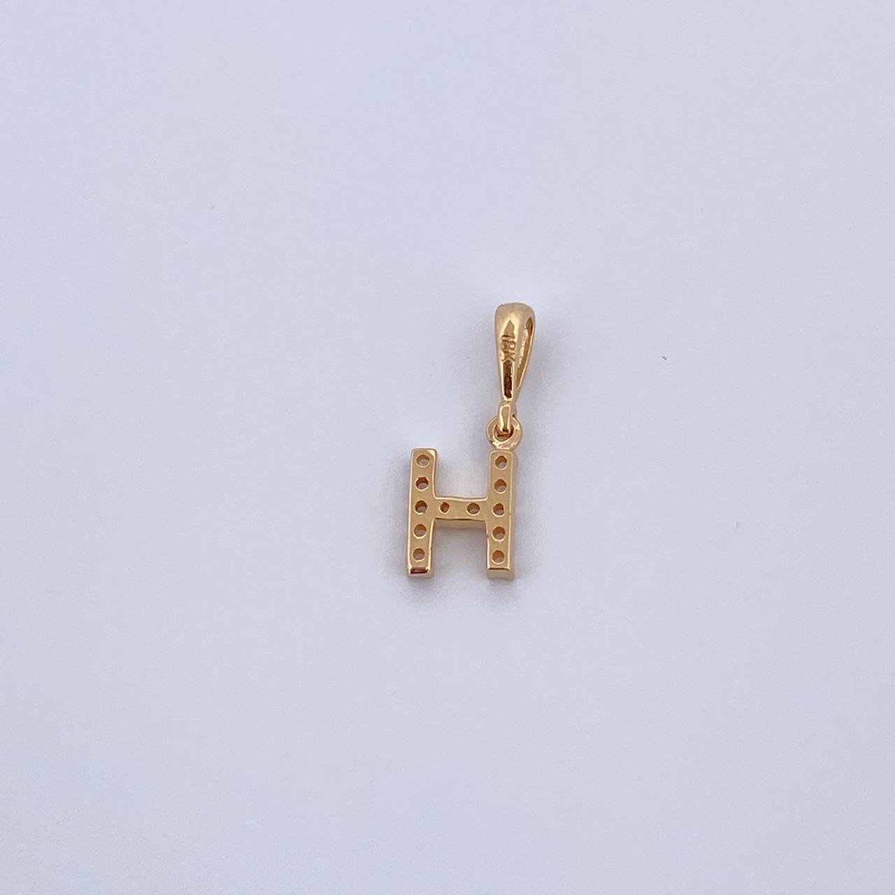 Pendant Letter H 0.65gr / 1.5cm / White Zircons Yellow Gold 18K &