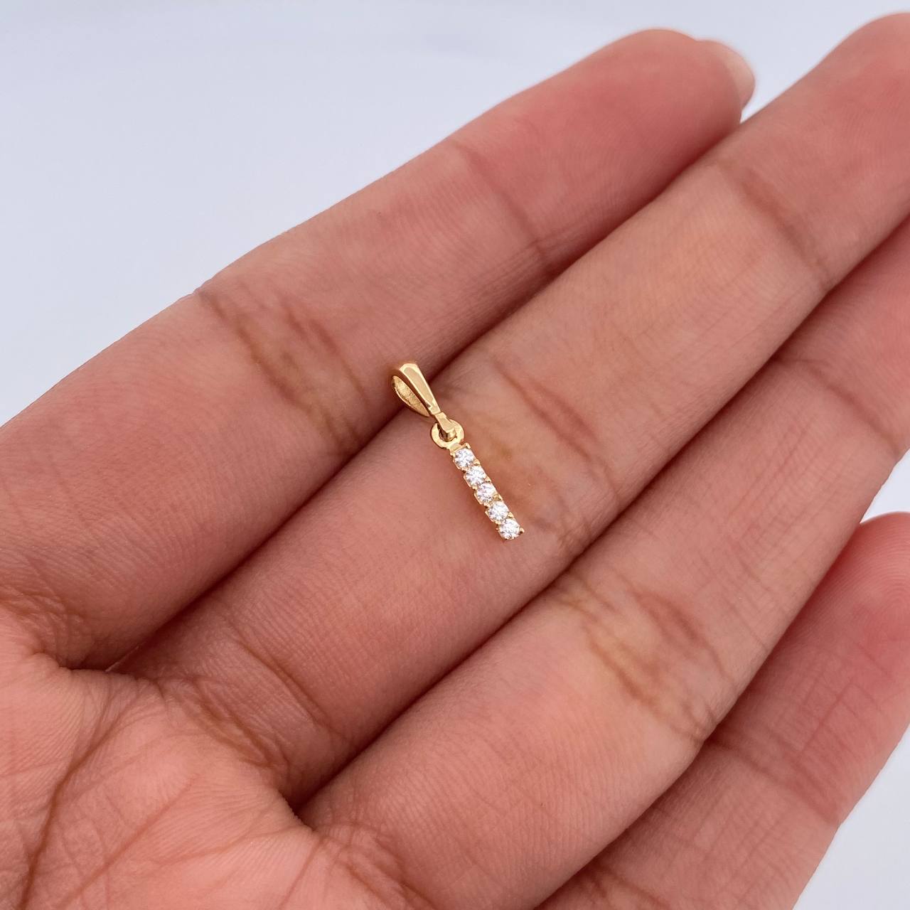 Pendant Letter I 0.4gr / 1.5cm / White Zircons Yellow Gold 18K &