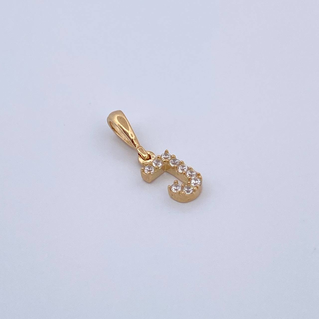 Pendant Letter J 0.45gr / 1.5cm / White Zircons Yellow Gold 18K &