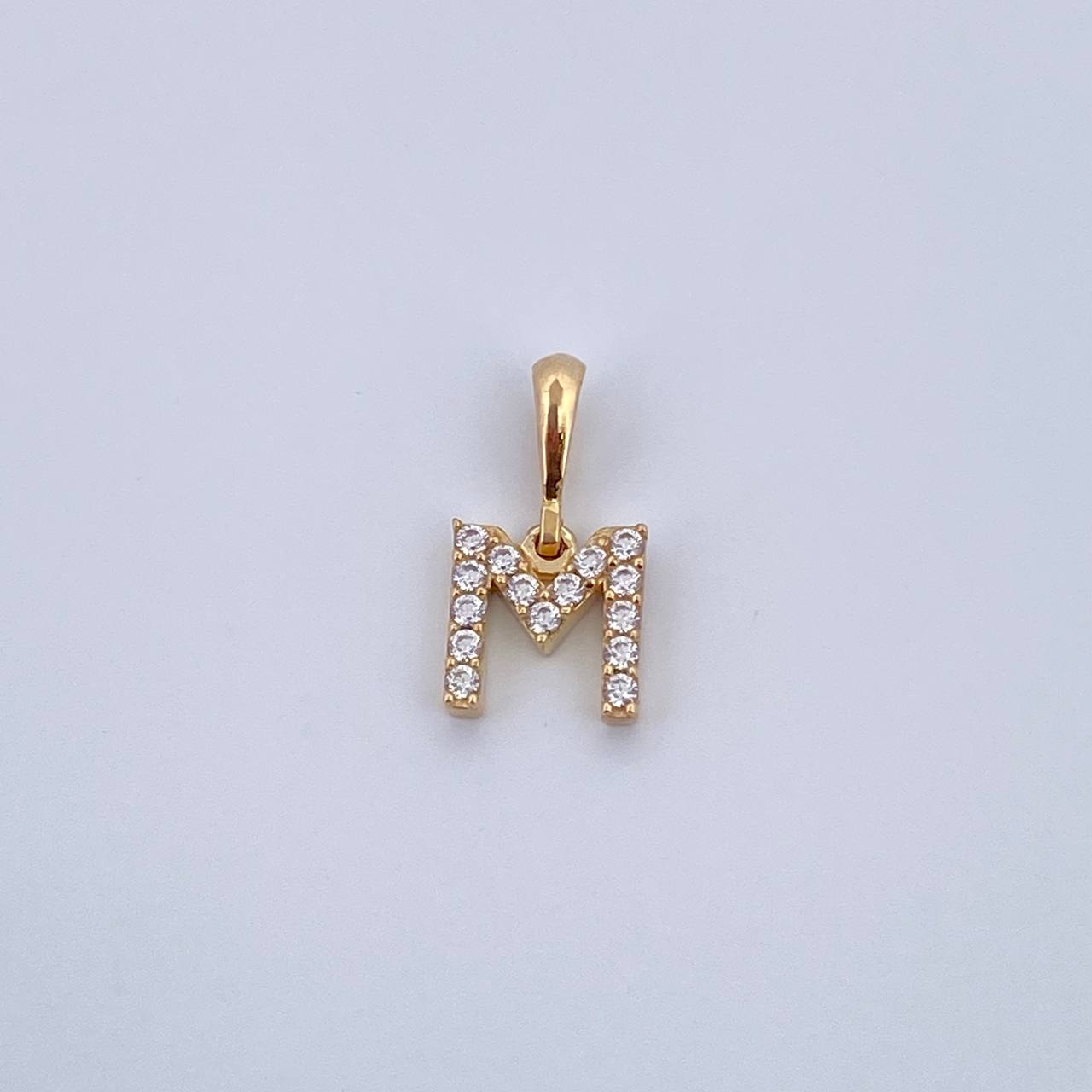 Pendant Letter M 0.75gr / 1.5cm / White Zircons Yellow Gold 18K &