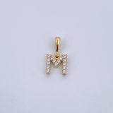 Pendant Letter M 0.75gr / 1.5cm / White Zircons Yellow Gold 18K &