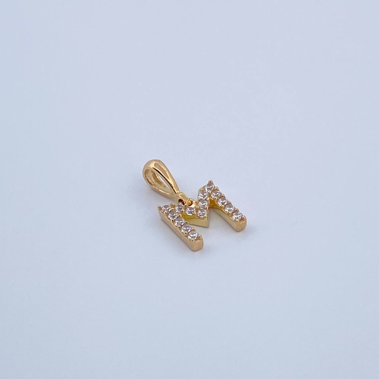 Pendant Letter M 0.75gr / 1.5cm / White Zircons Yellow Gold 18K &