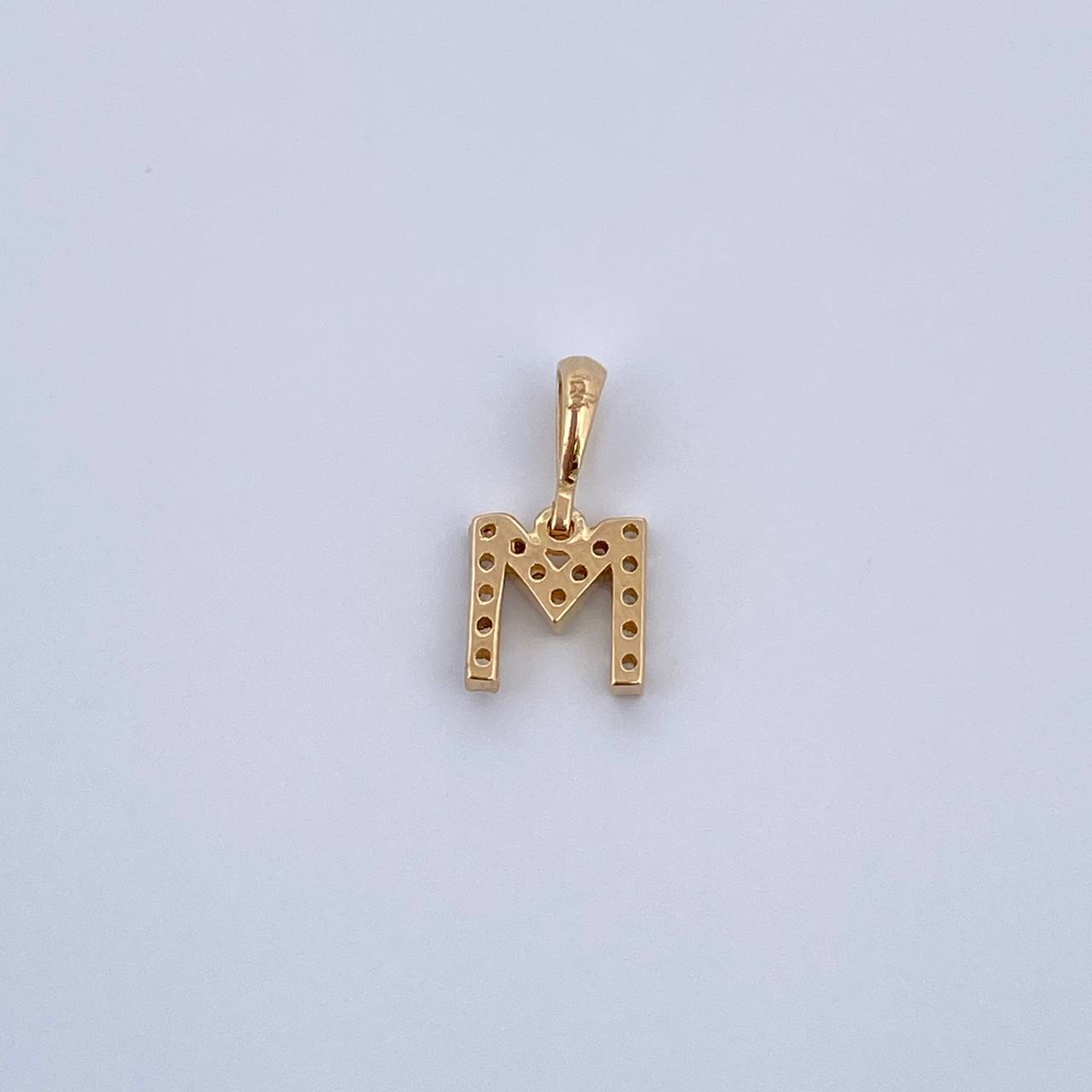 Pendant Letter M 0.75gr / 1.5cm / White Zircons Yellow Gold 18K &