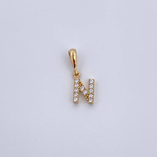 Dije Letra N 0.75gr / 1.5cm / Circones Blancos Oro Amarillo 18K &