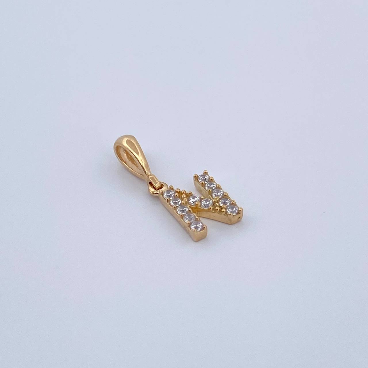 Pendant Letter N 0.75gr / 1.5cm / White Zircons Yellow Gold 18K &