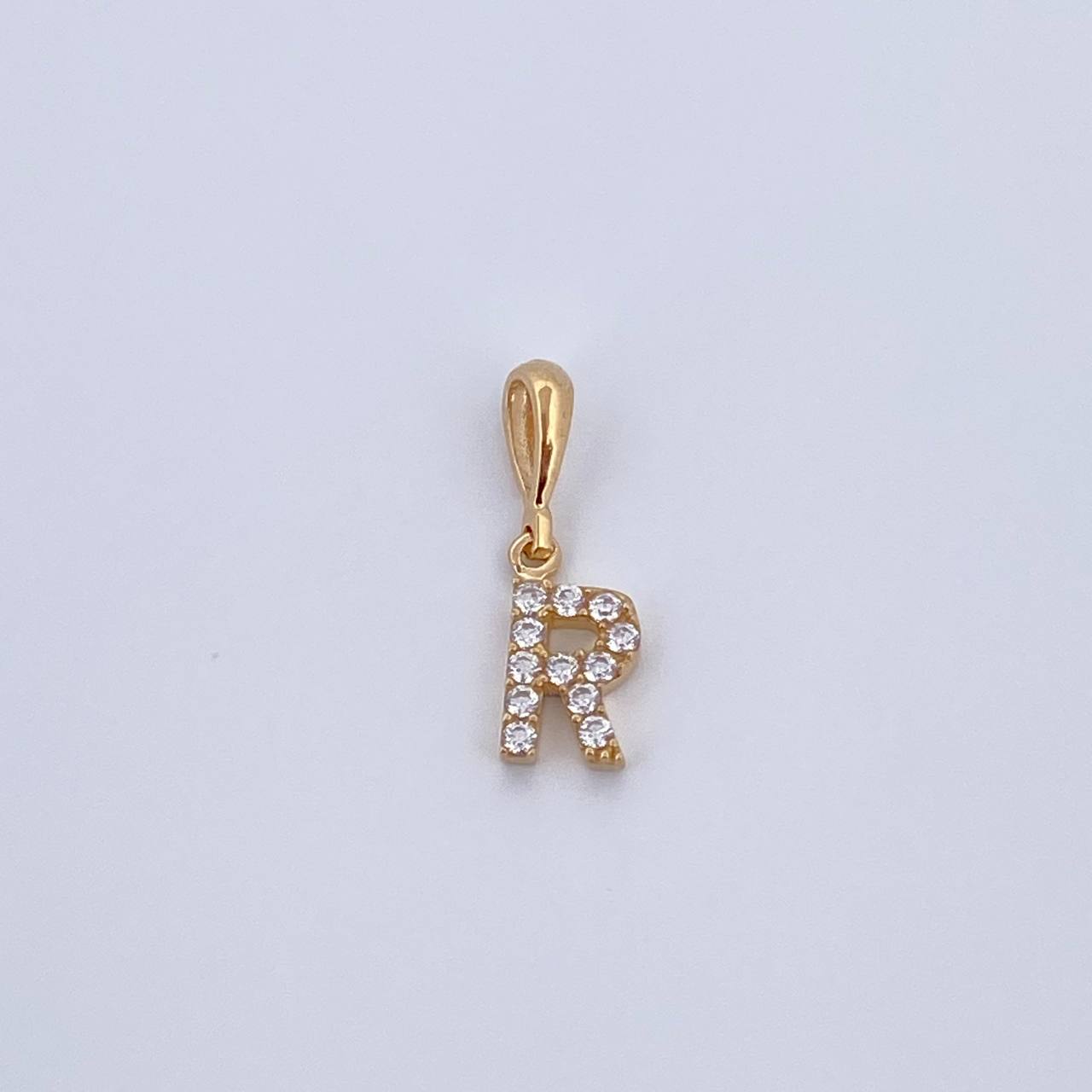 Pendant Letter R 0.6gr / 1.5cm / White Zircons Yellow Gold 18K &