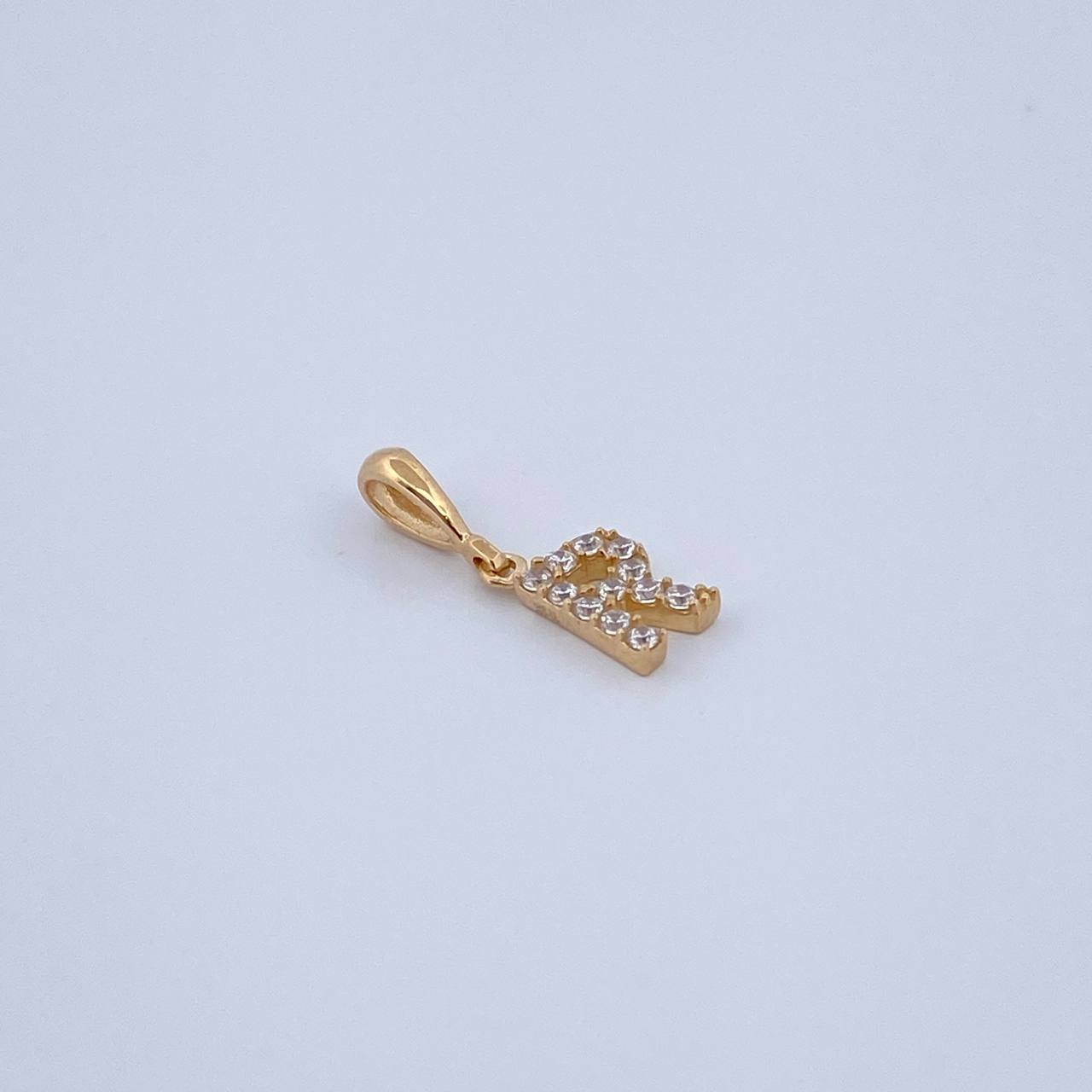 Pendant Letter R 0.6gr / 1.5cm / White Zircons Yellow Gold 18K &