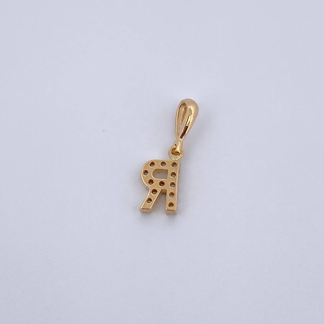 Pendant Letter R 0.6gr / 1.5cm / White Zircons Yellow Gold 18K &