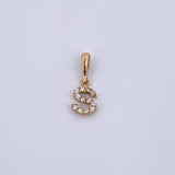 Dije Letra S 0.65gr / 1.5cm / Circones Blancos Oro Amarillo 18K &
