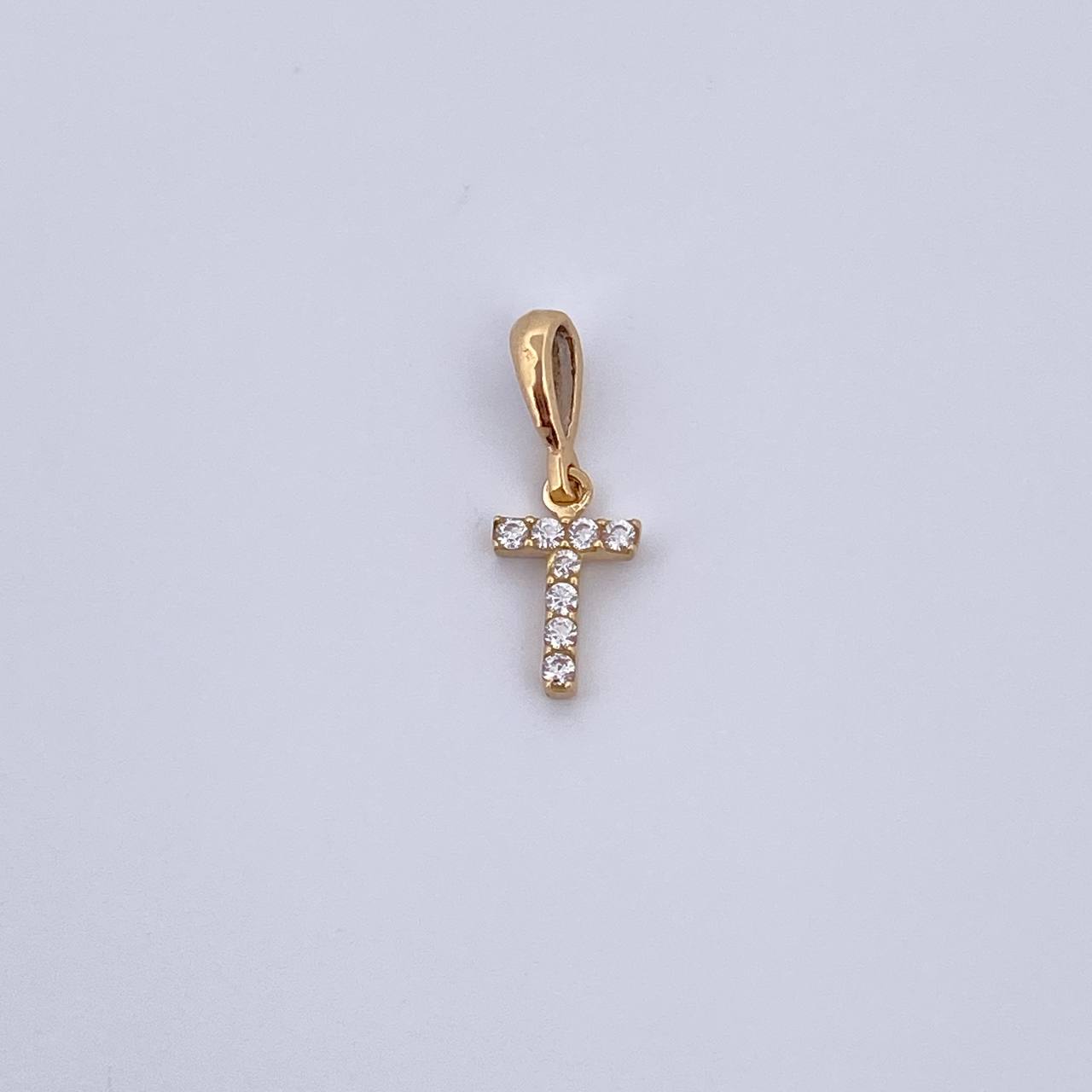 Pendant Letter T 0.4gr / 1.5cm / White Zircons Yellow Gold 18K &