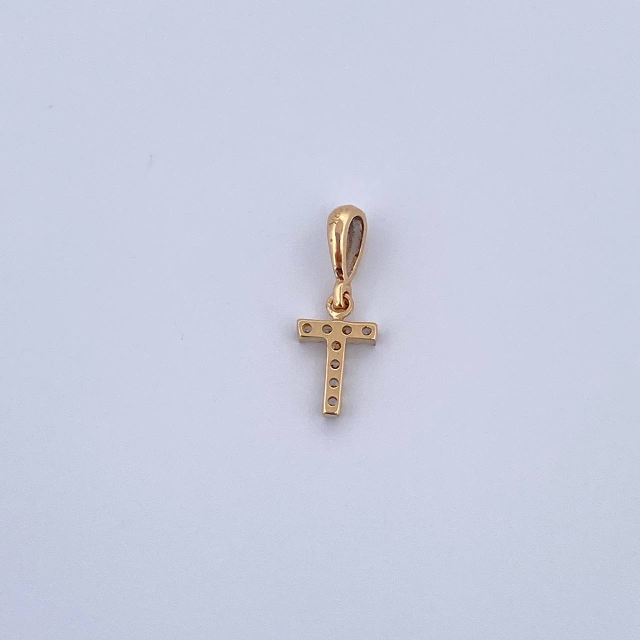 Pendant Letter T 0.4gr / 1.5cm / White Zircons Yellow Gold 18K &