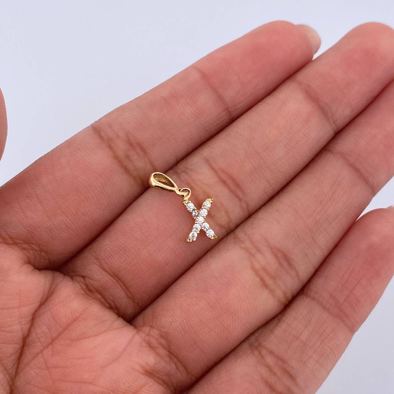 Pendant Letter X 0.5gr / 1.5cm / White Zircons Yellow Gold 18K &
