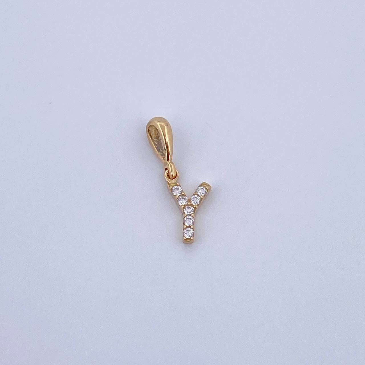 Pendant Letter Y 0.4gr / 1.5cm / White Zircons Yellow Gold 18K &