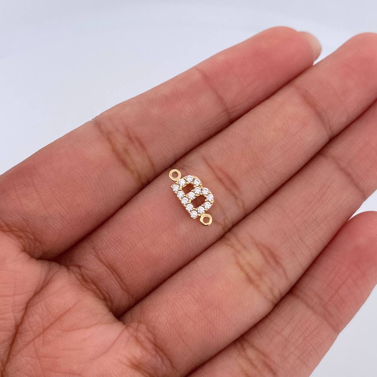 Charm Letter B 0.55gr / 1cm / White Zircons Yellow Gold 18K &