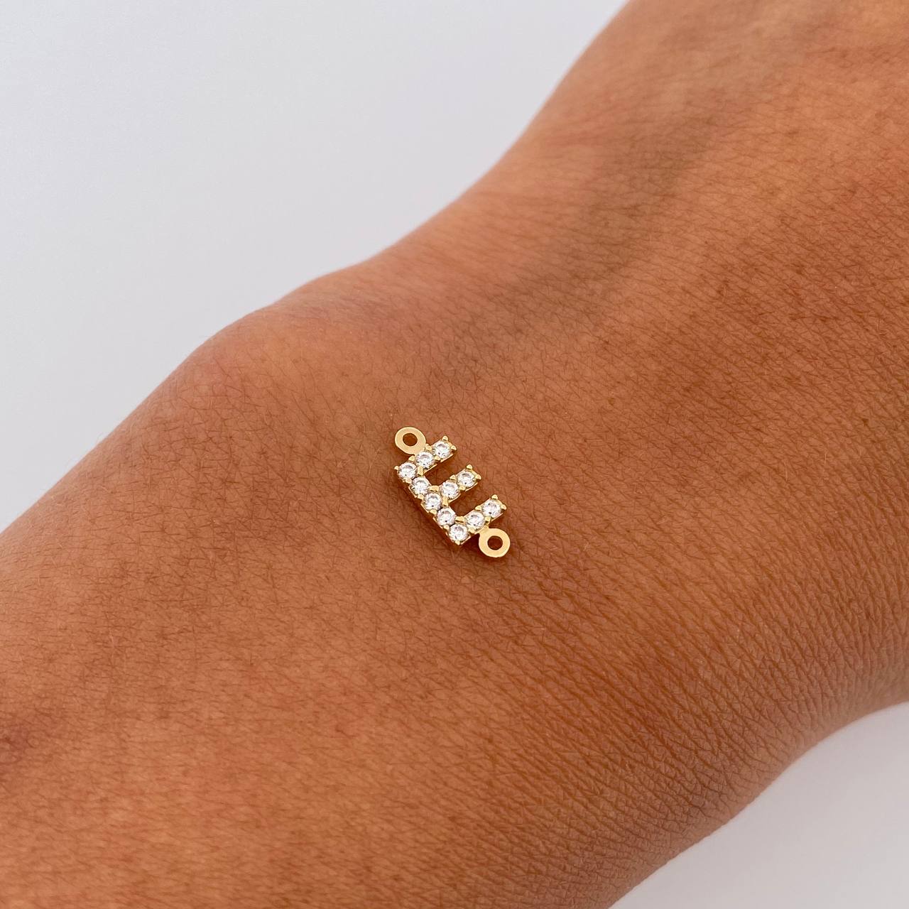 Charm Letter E 0.4gr / 1cm / White Zircons Yellow Gold 18K &