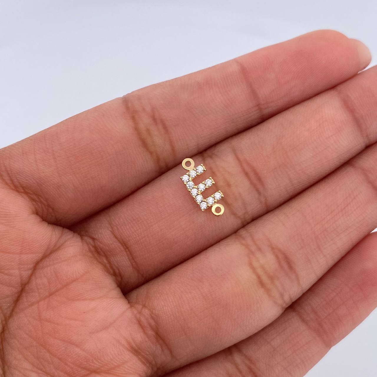 Charm Letter E 0.4gr / 1cm / White Zircons Yellow Gold 18K &