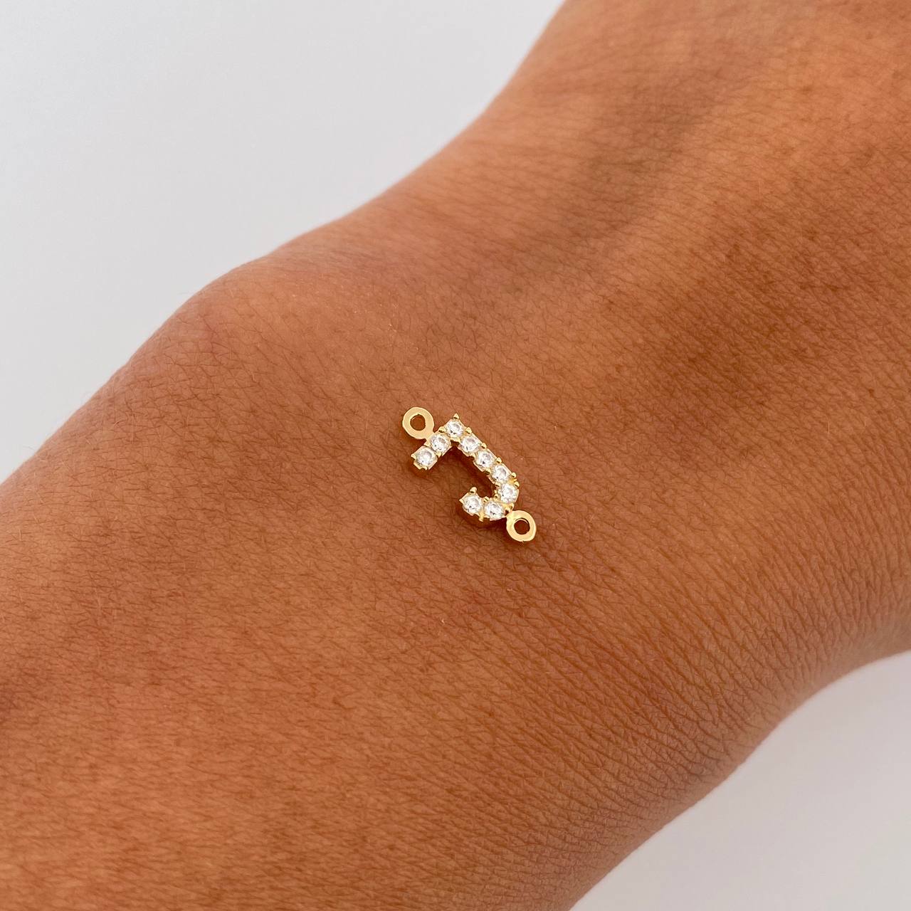 Charm Letter J 0.35gr / 1cm / White Zircons Yellow Gold 18K &