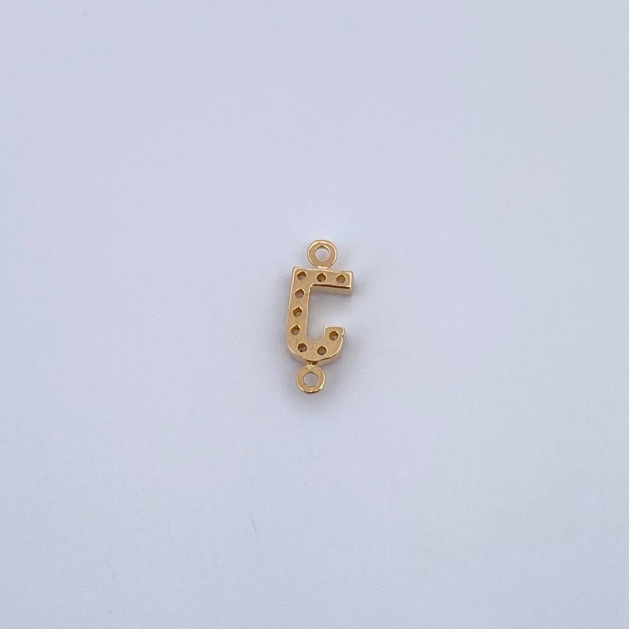 Charm Letter J 0.35gr / 1cm / White Zircons Yellow Gold 18K &