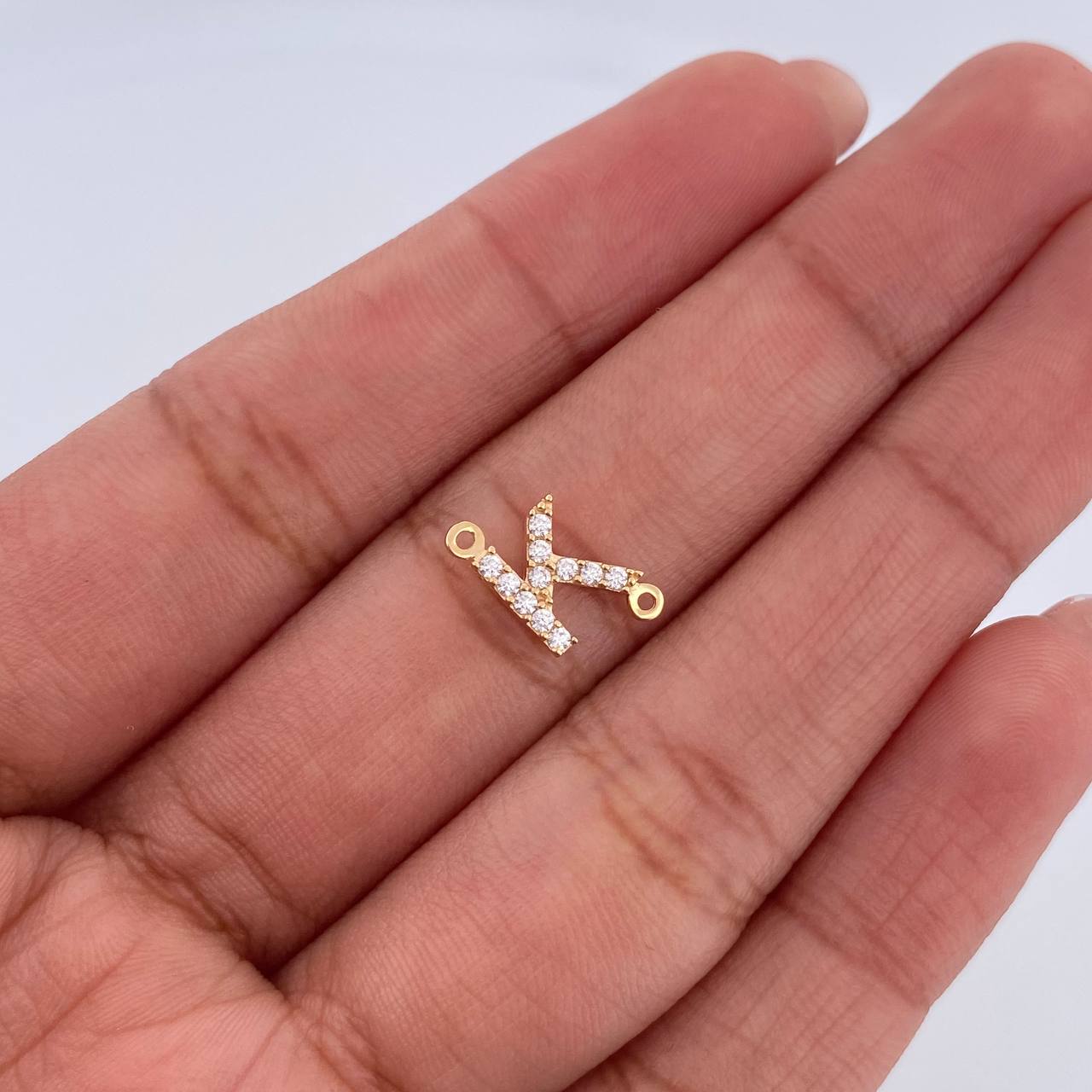 Charm Letter K 0.5gr / 1cm / White Zircons Yellow Gold 18K &