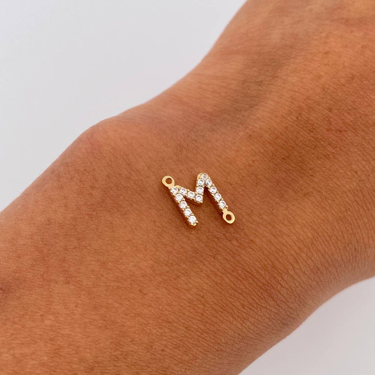 Charm Letter M 0.55gr / 1cm / White Zircons Yellow Gold 18K &