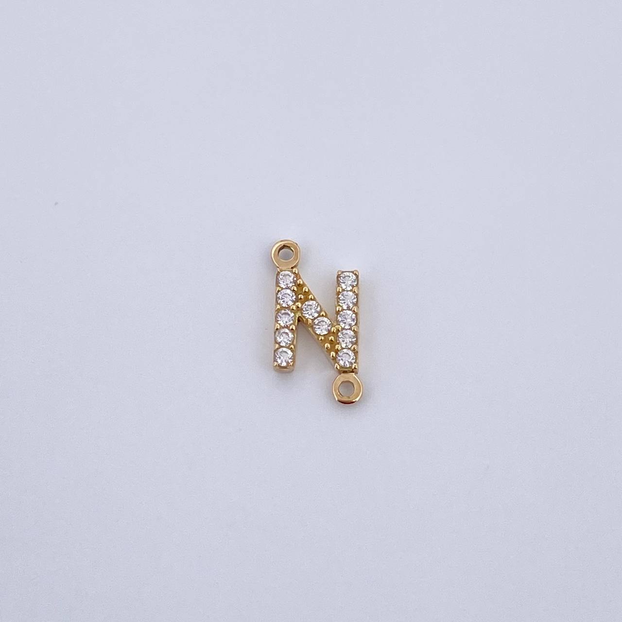 Charm Letter N 0.55gr / 1cm / White Zircons Yellow Gold 18K &