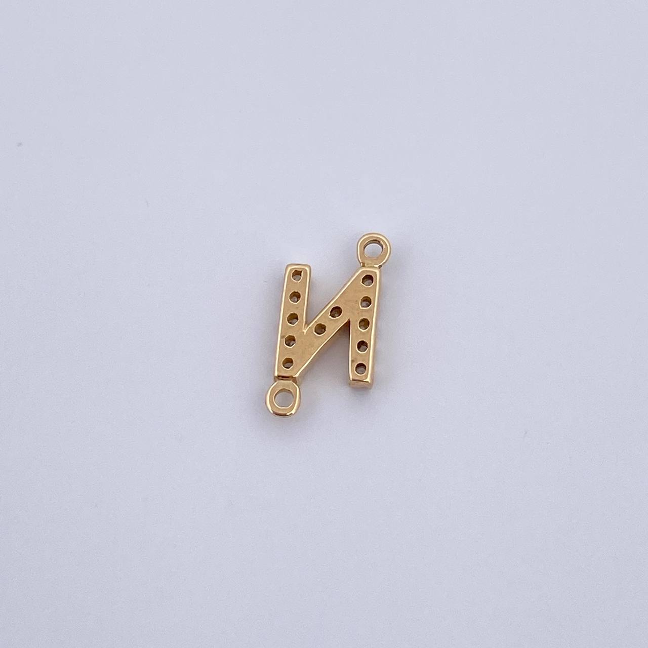 Charm Letter N 0.55gr / 1cm / White Zircons Yellow Gold 18K &