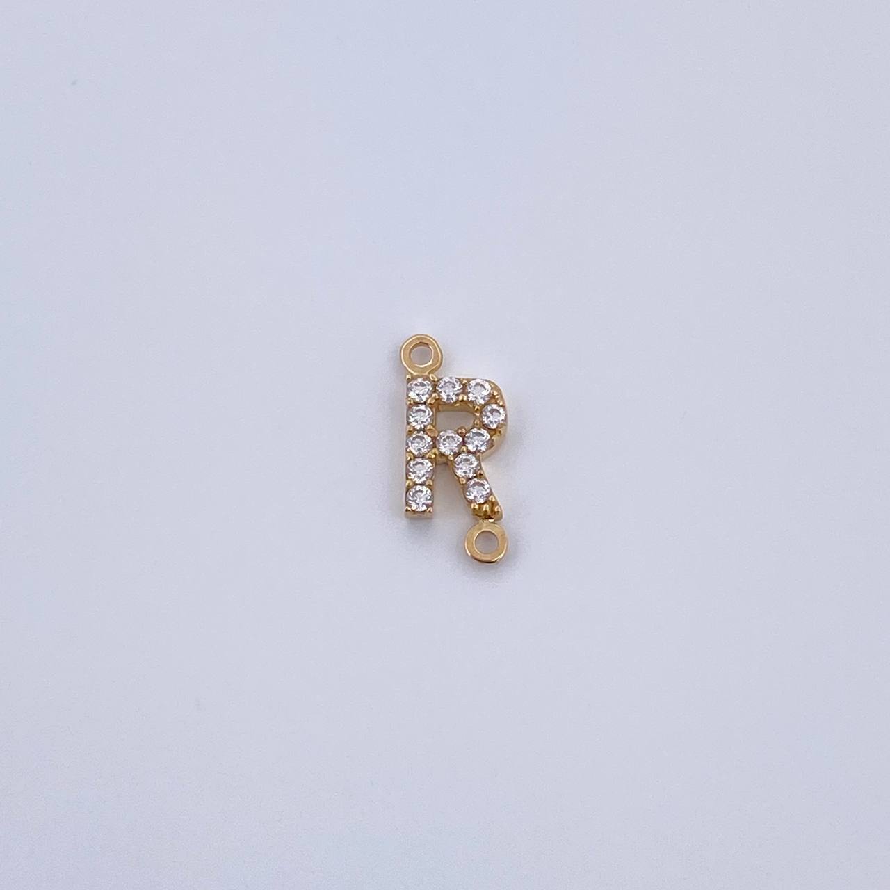 Charm Letter R 0.45gr / 1cm / White Zircons Yellow Gold 18K &