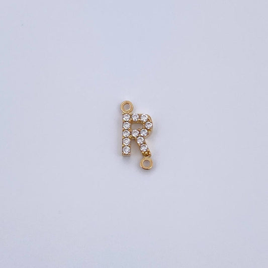 Charm Letter R 0.4gr / 1cm / White Zircons Yellow Gold 18K &
