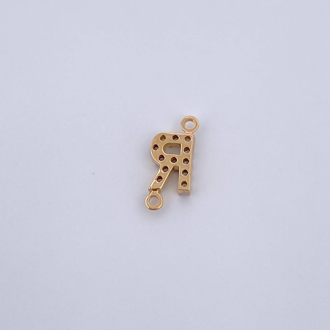 Charm Letter R 0.45gr / 1cm / White Zircons Yellow Gold 18K &