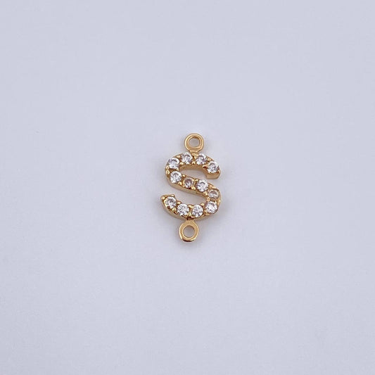 Charm Letter S 0.5gr / 1cm / White Zircons Yellow Gold 18K &