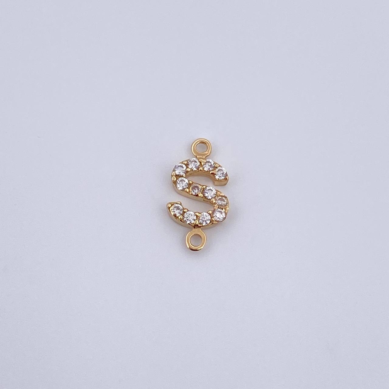 Charm Letter S 0.4gr / 1cm / White Zircons Yellow Gold 18K &