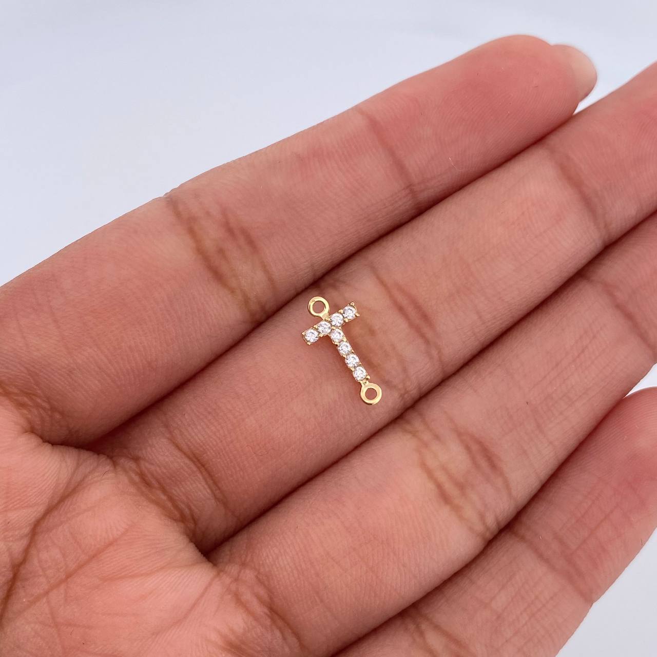 Charm Letter T 0.25gr / 1cm / White Zircons Yellow Gold 18K &