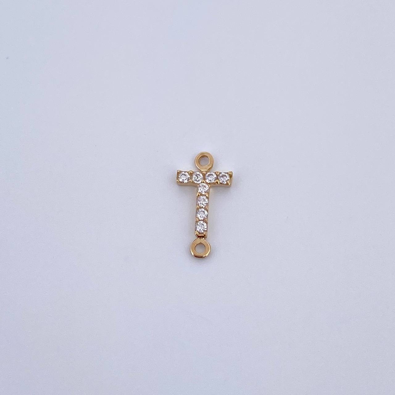 Charm Letter T 0.25gr / 1cm / White Zircons Yellow Gold 18K &