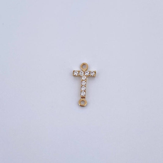 Charm Letter T 0.25gr / 1cm / White Zircons Yellow Gold 18K &