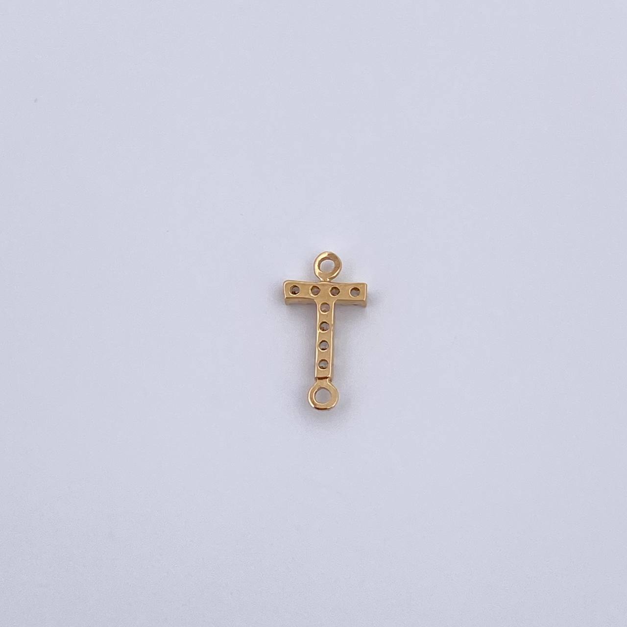Charm Letter T 0.25gr / 1cm / White Zircons Yellow Gold 18K &