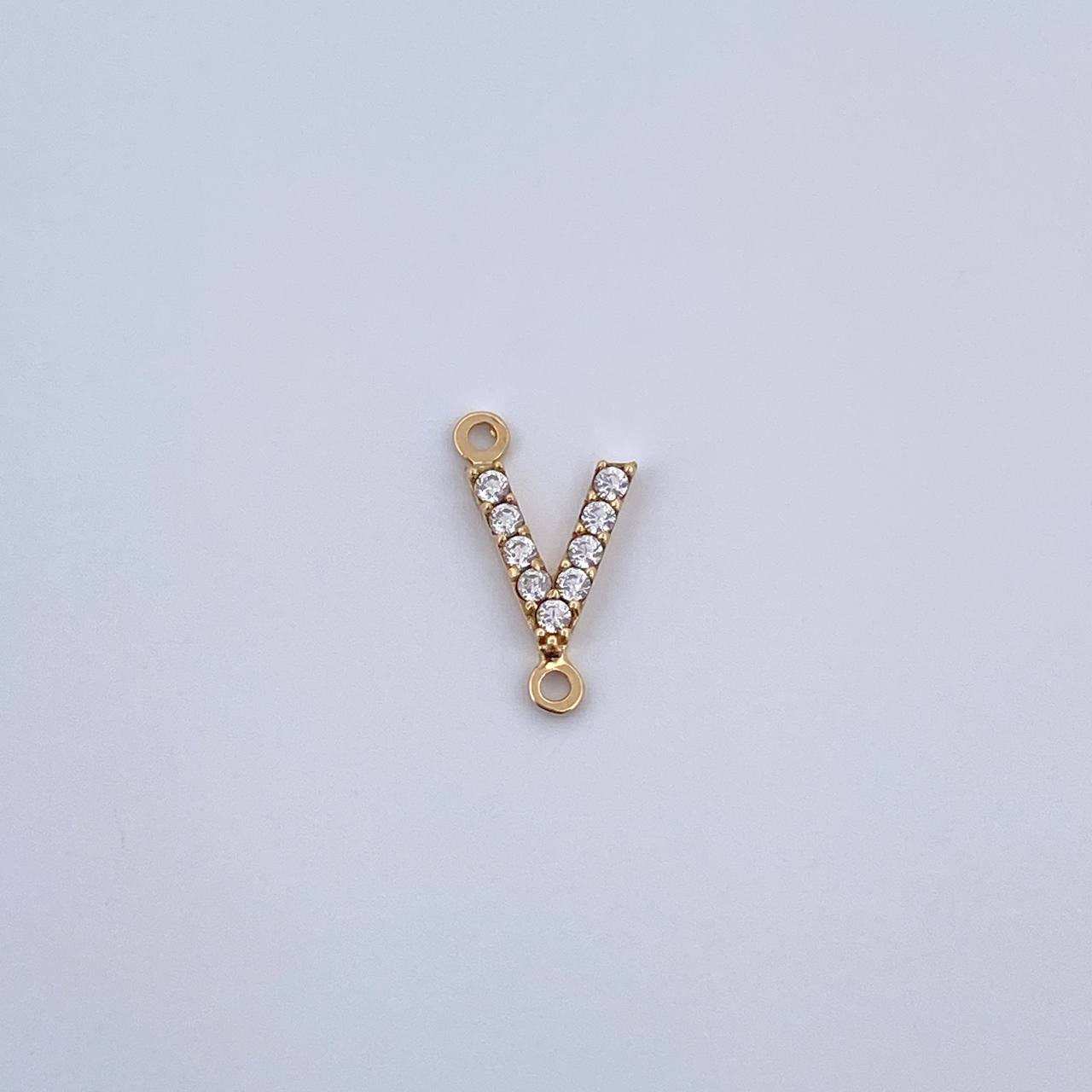 Charm Letter V 0.3gr / 1cm / White Zircons Yellow Gold 18K &