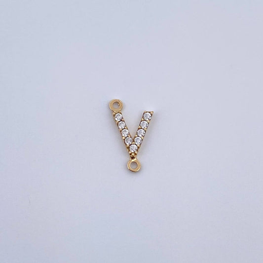 Charm Letter V 0.25gr / 1cm / White Zircons Yellow Gold 18K &