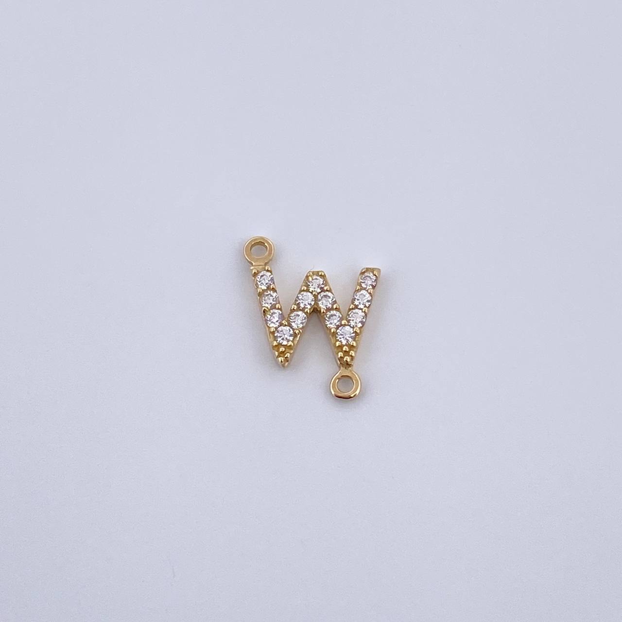 Charm Letter W 0.55gr / 1cm / White Zircons Yellow Gold 18K &
