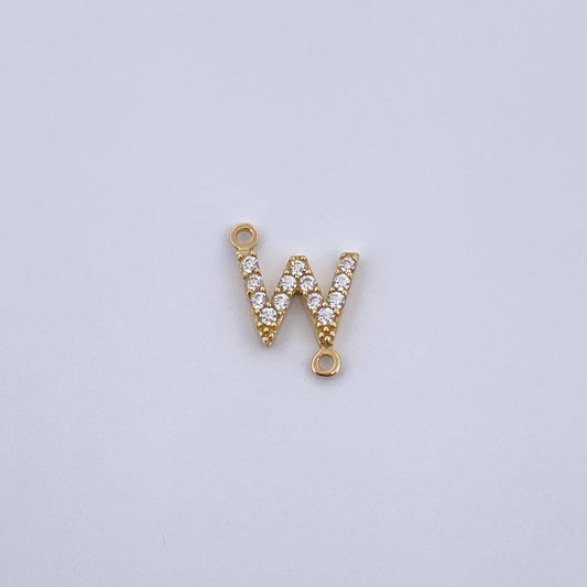 Charm Letter W 0.55gr / 1cm / White Zircons Yellow Gold 18K &