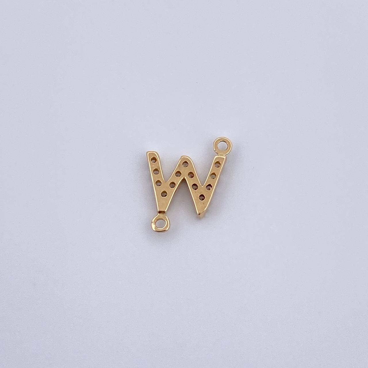 Charm Letter W 0.5gr / 1cm / White Zircons Yellow Gold 18K &