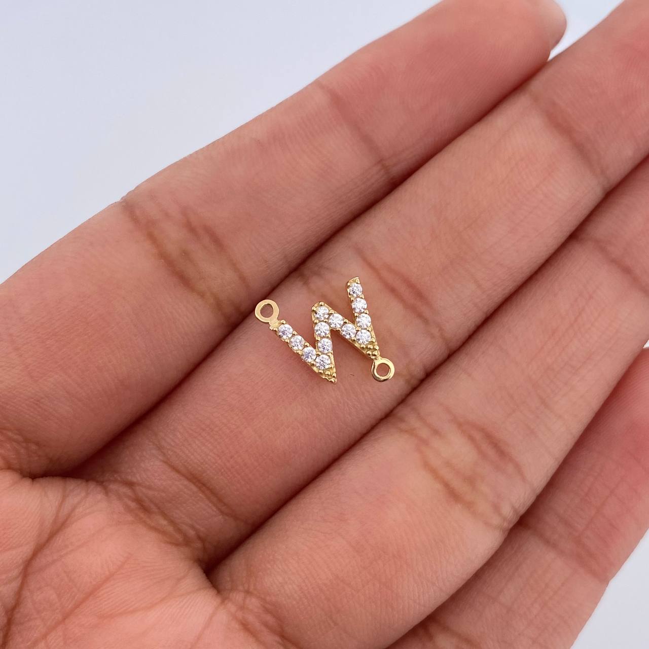 Charm Letter W 0.5gr / 1cm / White Zircons Yellow Gold 18K &