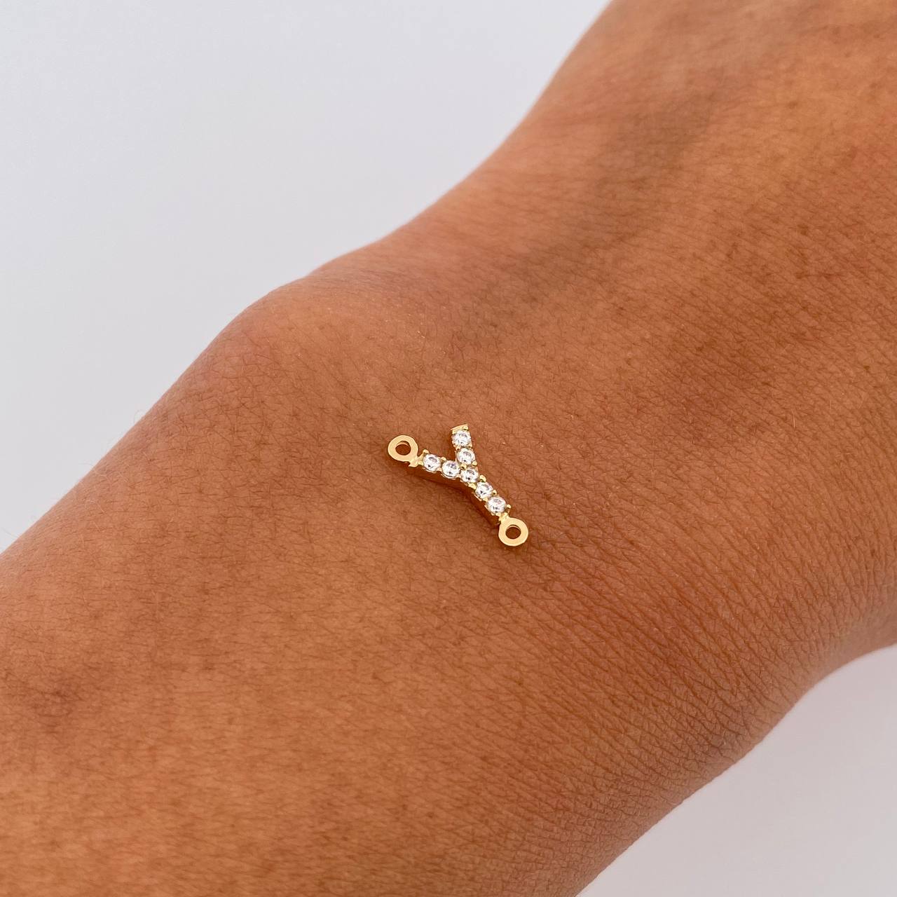 Charm Letter Y 0.25gr / 1cm / White Zircons Yellow Gold 18K &