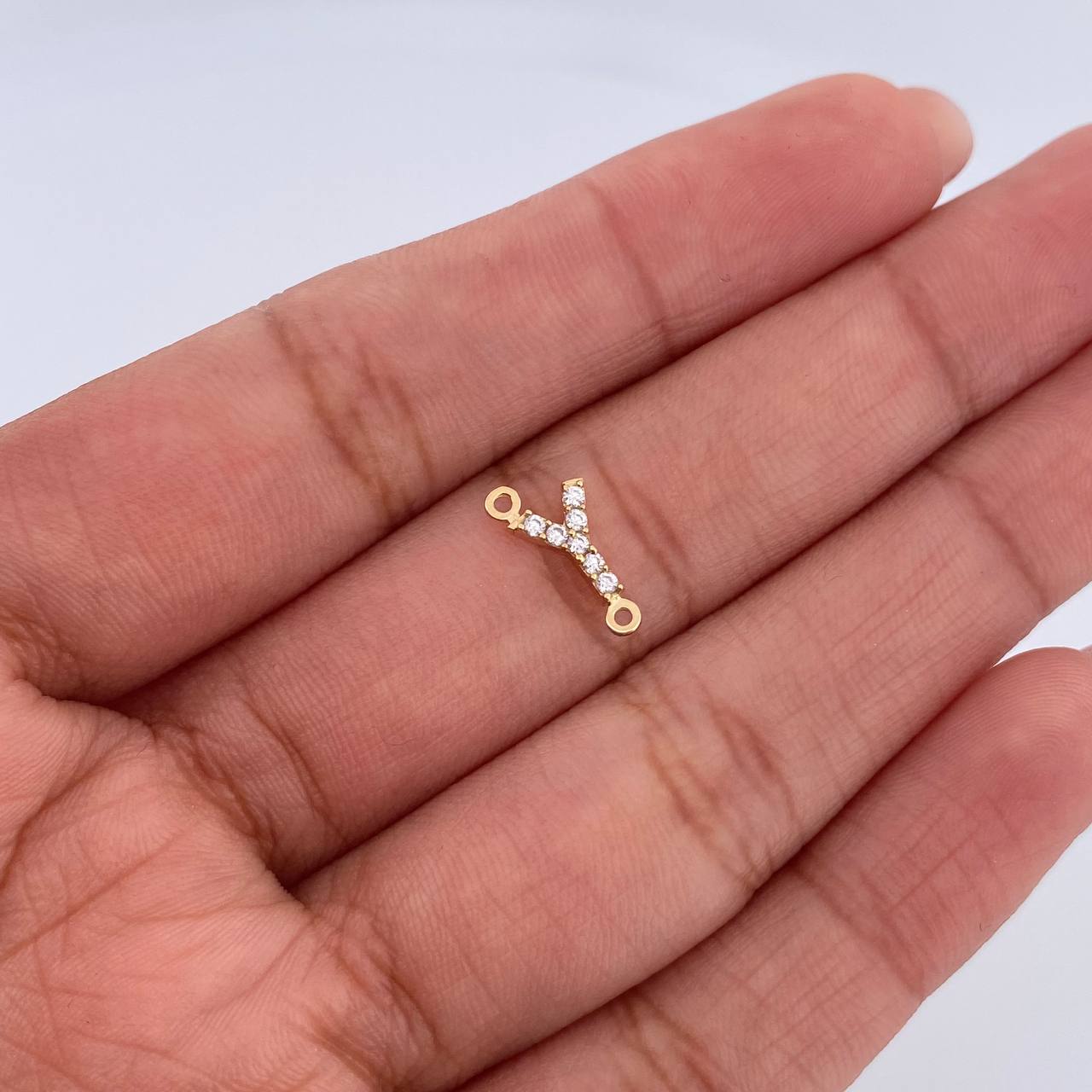Charm Letter Y 0.25gr / 1cm / White Zircons Yellow Gold 18K &