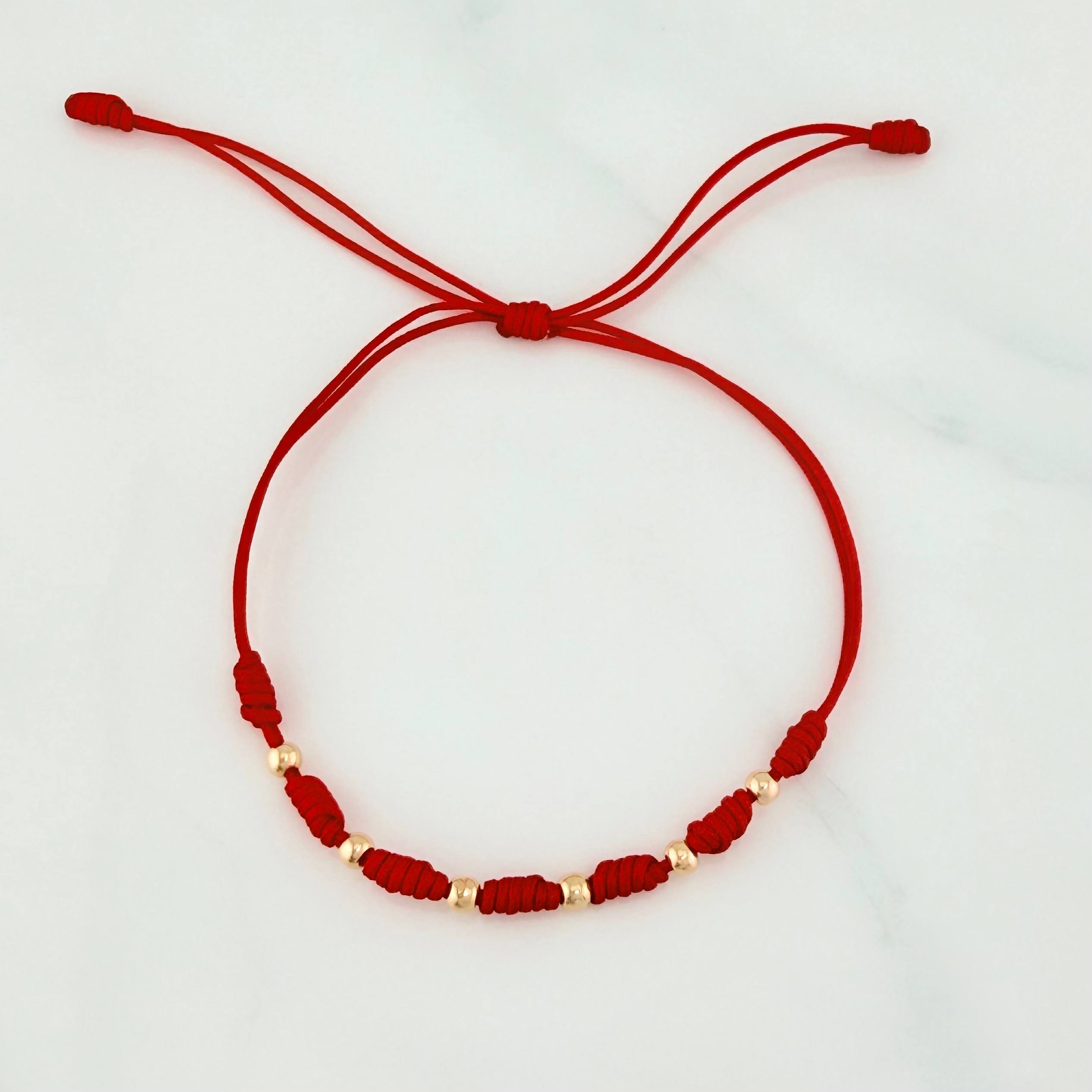 Pulsera Tejida Roja 7 Nudos 6 Und / 3Mm Oro Amarillo 18K